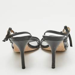 Gucci Black Leather Interlocking G Strappy Slingback Sandals Size 38.5