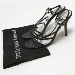 Pre Owned Gucci Black Leather Interlocking G Strappy Slingback Sandals Size 38.5