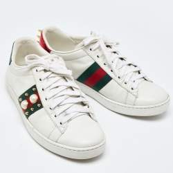 Gucci White Leather Studded and Spiked Ace Sneakers Size 36