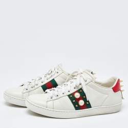 Gucci White Leather Studded and Spiked Ace Sneakers Size 36