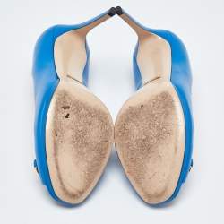 Gucci Blue Leather Horsebit Peep Toe Pumps Size 40