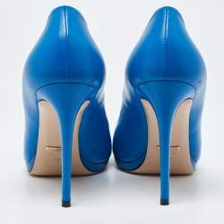 Gucci Blue Leather Horsebit Peep Toe Pumps Size 40