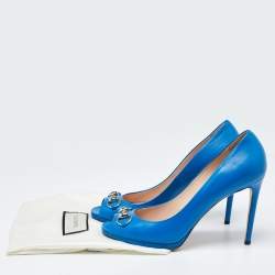 Gucci Blue Leather Horsebit Peep Toe Pumps Size 40