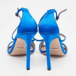 Gucci Blue Satin Crystal Embellished Interlocking G Ankle Strap Sandals Size 38