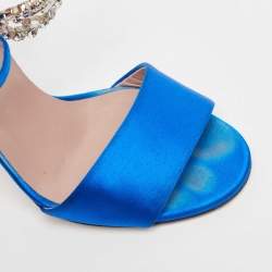 Gucci Blue Satin Crystal Embellished Interlocking G Ankle Strap Sandals Size 38