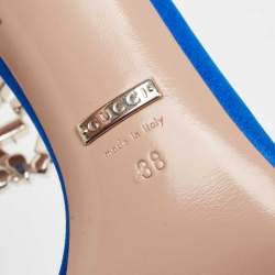 Gucci Blue Satin Crystal Embellished Interlocking G Ankle Strap Sandals Size 38