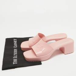 Gucci Pink Rubber Logo Embossed Platform Slide Sandals Size 38