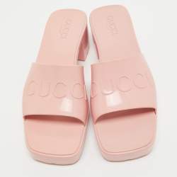 Gucci Pink Rubber Logo Embossed Platform Slide Sandals Size 38