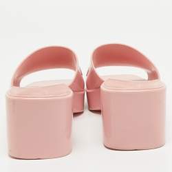 Gucci Pink Rubber Logo Embossed Platform Slide Sandals Size 38