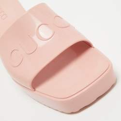 Gucci Pink Rubber Logo Embossed Platform Slide Sandals Size 38
