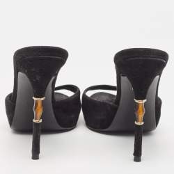 Pre Owned Gucci Black Suede Slide Sandals Size 38