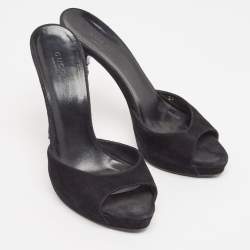 Pre Owned Gucci Black Suede Slide Sandals Size 38