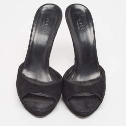 Pre Owned Gucci Black Suede Slide Sandals Size 38