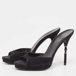 Pre Owned Gucci Black Suede Slide Sandals Size 38