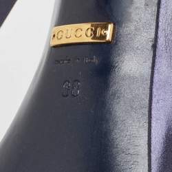 مملوكة مسبقًا Gucci Metallic Navy Blue Leather Horsebit Ankle Strap Sandals Size 38