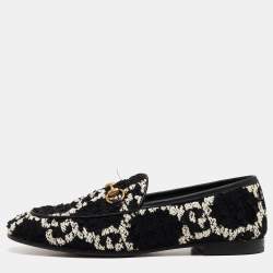 Gucci Black/White GG Tweed Jordaan Loafers Size 36.5