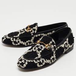 Gucci Black/White GG Tweed Jordaan Loafers Size 36.5