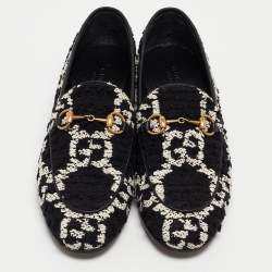 Gucci Black/White GG Tweed Jordaan Loafers Size 36.5