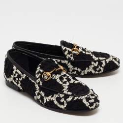 Gucci Black/White GG Tweed Jordaan Loafers Size 36.5