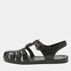 Gucci Black Rubber GG Strappy Flat Sandals Size 40