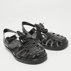 Gucci Black Rubber GG Strappy Flat Sandals Size 40
