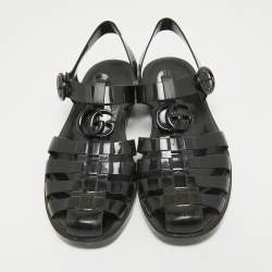 Gucci Black Rubber GG Strappy Flat Sandals Size 40