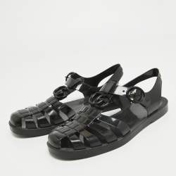 Gucci Black Rubber GG Strappy Flat Sandals Size 40