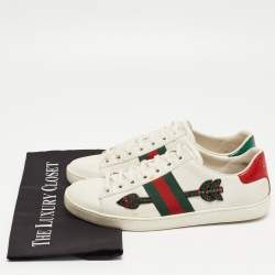 Gucci White Leather and Python Embossed Ace Low Top  Sneakers Size 37.5