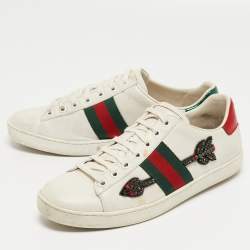 Gucci White Leather and Python Embossed Ace Low Top  Sneakers Size 37.5