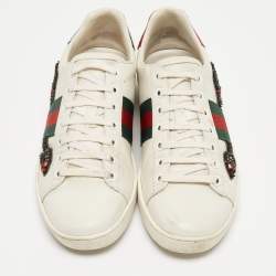 Gucci White Leather and Python Embossed Ace Low Top  Sneakers Size 37.5