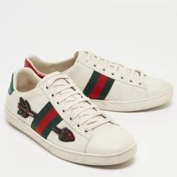 Gucci White Leather and Python Embossed Ace Low Top  Sneakers Size 37.5