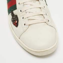 Gucci White Leather and Python Embossed Ace Low Top  Sneakers Size 37.5