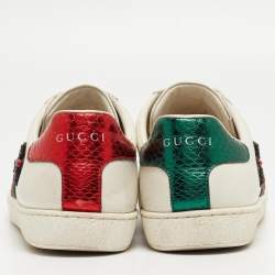 Gucci White Leather and Python Embossed Ace Low Top  Sneakers Size 37.5