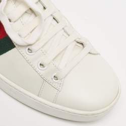 Pre Owned  Gucci White/Green Cro Embossed and Leather Ace Sneakers Size 38