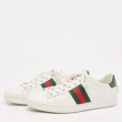 Pre Owned  Gucci White/Green Cro Embossed and Leather Ace Sneakers Size 38