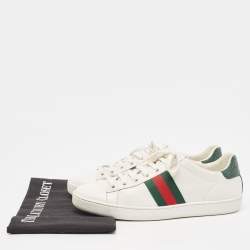 Pre Owned  Gucci White/Green Cro Embossed and Leather Ace Sneakers Size 38