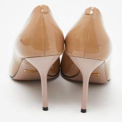 Gucci Beige Patent Leather Knotted Bow Detail Pumps Size 37