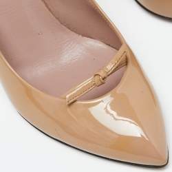 Gucci Beige Patent Leather Knotted Bow Detail Pumps Size 37