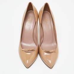 Gucci Beige Patent Leather Knotted Bow Detail Pumps Size 37