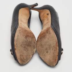 Pre Owned Gucci Black Guccissima Leather Horsebit Peep Toe Pumps Size 38