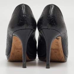 Pre Owned Gucci Black Guccissima Leather Horsebit Peep Toe Pumps Size 38