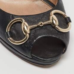Pre Owned Gucci Black Guccissima Leather Horsebit Peep Toe Pumps Size 38