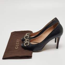 Pre Owned Gucci Black Guccissima Leather Horsebit Peep Toe Pumps Size 38