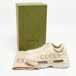 Gucci Cream Leather Vintage Logo Rhyton Sneakers Size 40.5