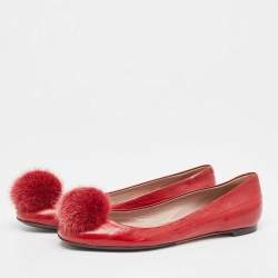 Gucci Red Eel Pom Pom Ballet Flats Size 36