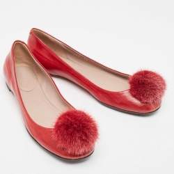 Gucci Red Eel Pom Pom Ballet Flats Size 36