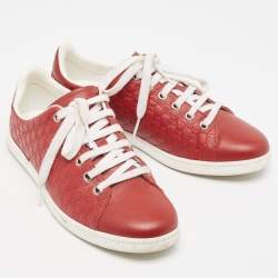 Gucci Red Microguccissima Leather Low Top Sneakers Size 35