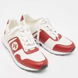 Pre Owned Gucci White/Red Leather Interlocking G Sneakers Size 36