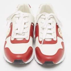 Pre Owned Gucci White/Red Leather Interlocking G Sneakers Size 36