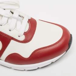 Pre Owned Gucci White/Red Leather Interlocking G Sneakers Size 36